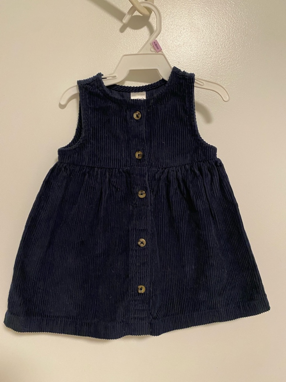 Navy Corduroy Button-Front Pinafore Dress
